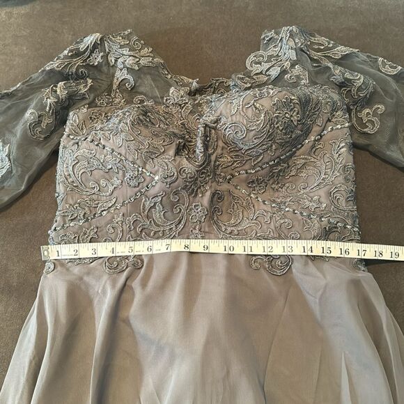 Women’s Grey TeaLength Chiffon Dress Corset Mother of the Bride Size 14 NEW - Picture 10 of 15